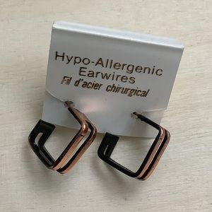 New vintage copper square minimalist double hoop earrings